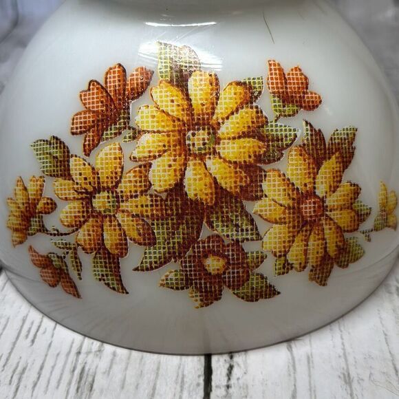 Milk Glass Hurricane Lamp Globe Flower Yellow Pink Vintage Table Light Shade 8" - Picture 7 of 7